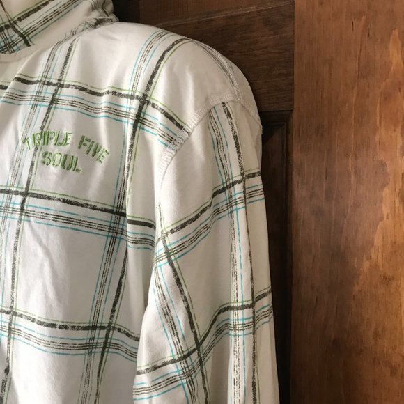 Triple Five Soul Natural White w/Gray & Teal Windowpane Plaid Zip-Up Jacket XL - Picture 6 of 13